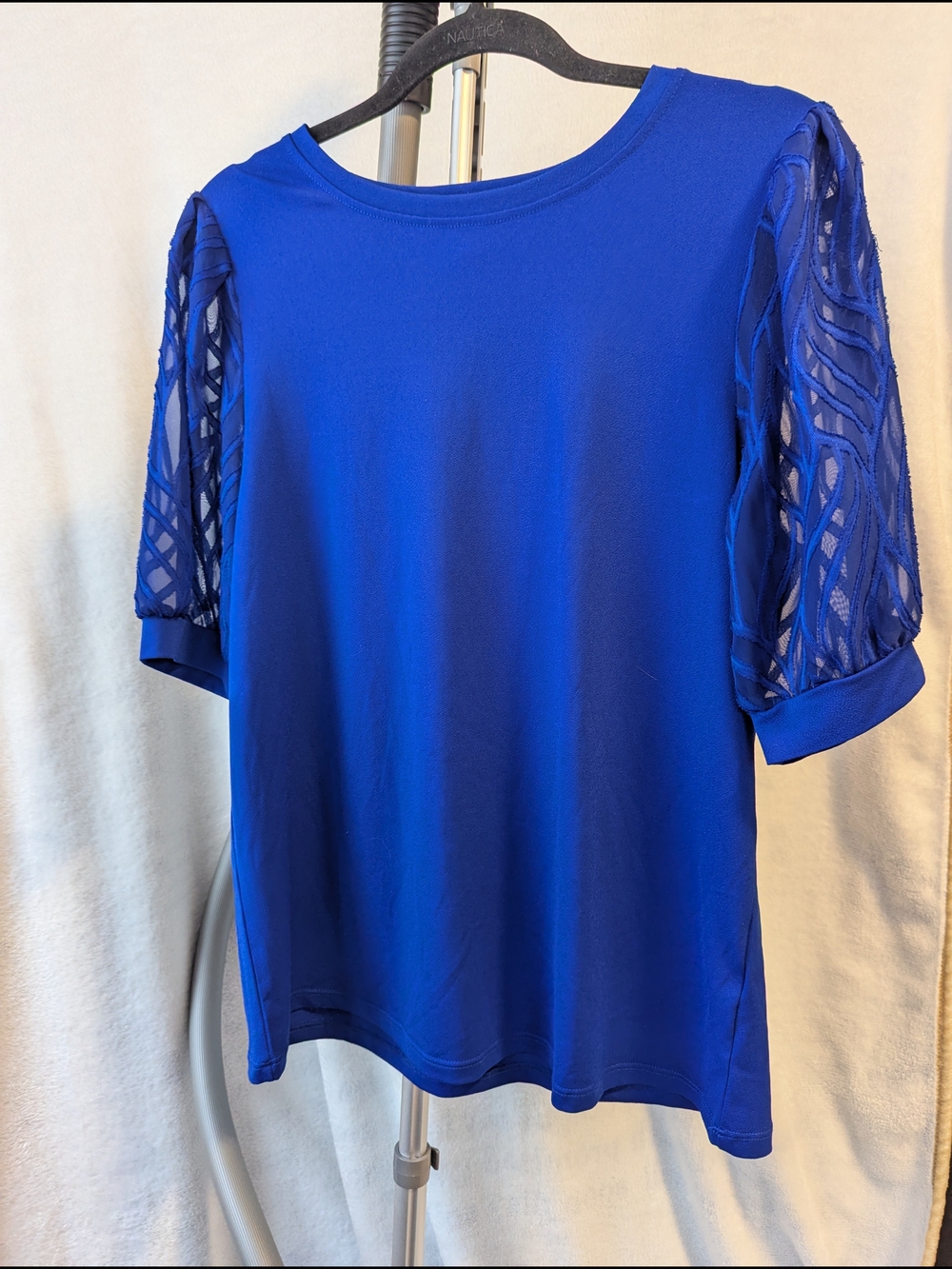 Cable & Gauge Royal Blue Short Sleeve Top with Lace Sleeves